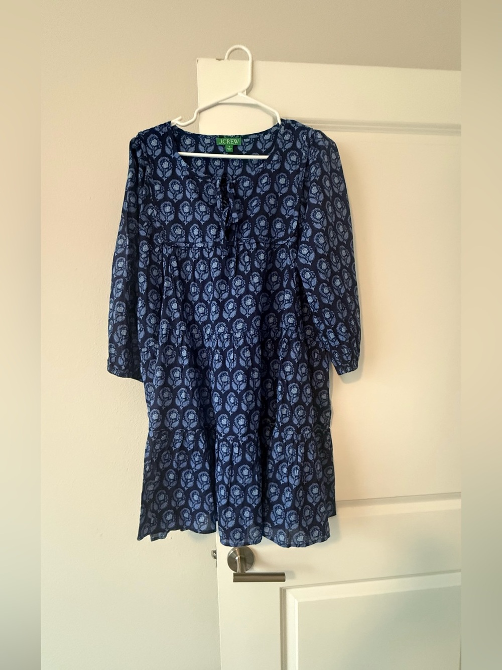 J.Crew Cotton Voile Cover-Up Mini Dress in Navy Bouquet Block Print Size M ❤️ - Picture 5 of 9